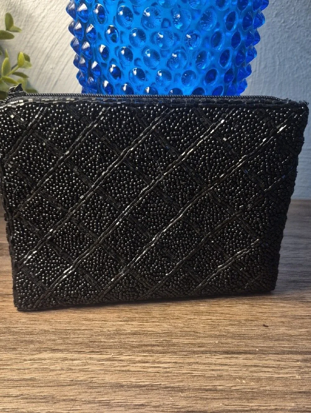 Lancome Small Evening Bag--Black Beaded Tassel Purse, Lined Vintage?